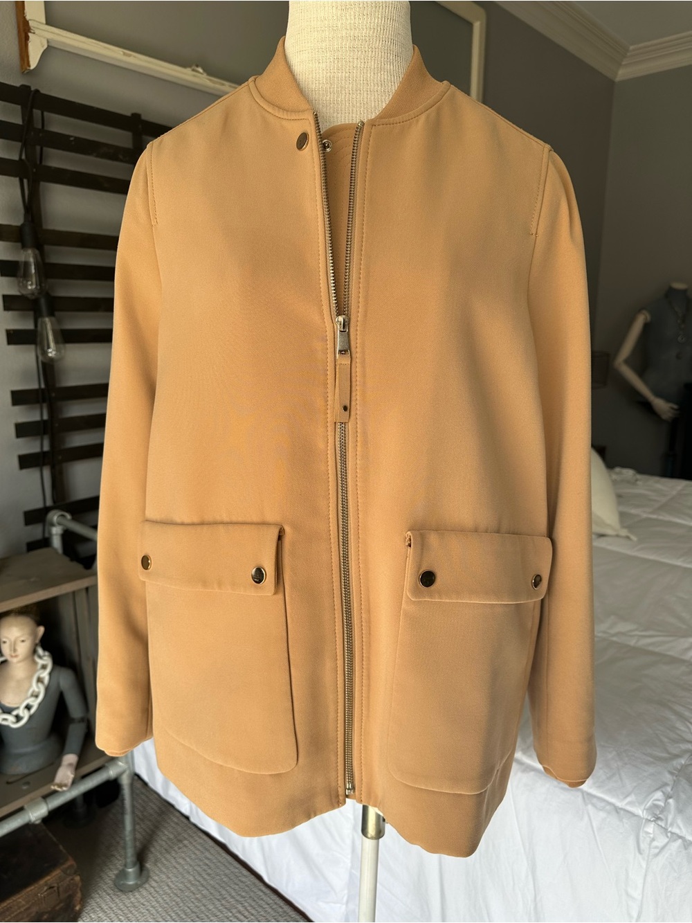 H&M Camel Jacket with Front Zip size 14